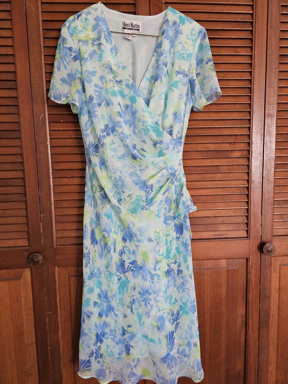 Sheri Martin Blue Aqua Floral Wrap-Style Dress